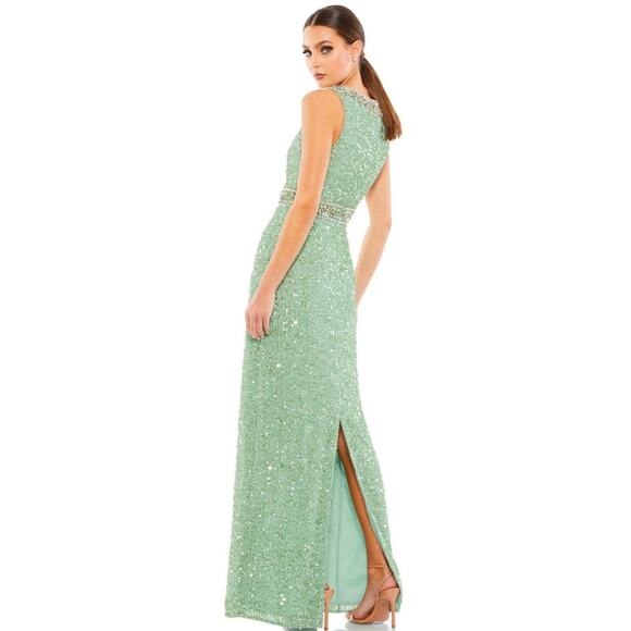 Mac Duggal 10839 Jewel Neck Sequin Gown Dress Mint Size 6 NWT - Picture 2 of 15